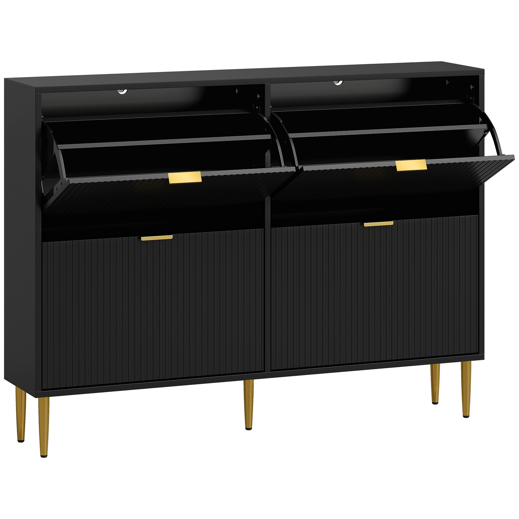 HOMCOM Fluted Shoe Cabinet with 4 Flip Drawers - Black - Image 2
