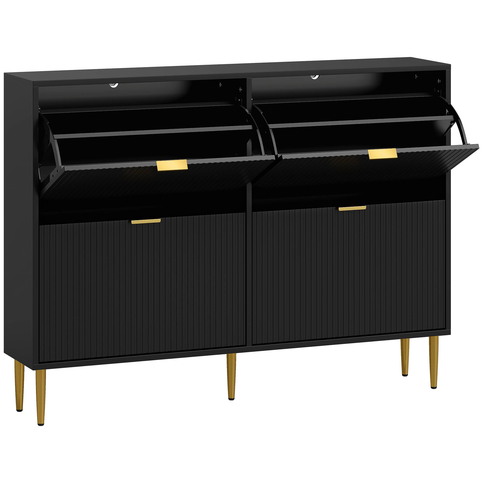 HOMCOM Fluted Shoe Cabinet with 4 Flip Drawers - Black - Image 2