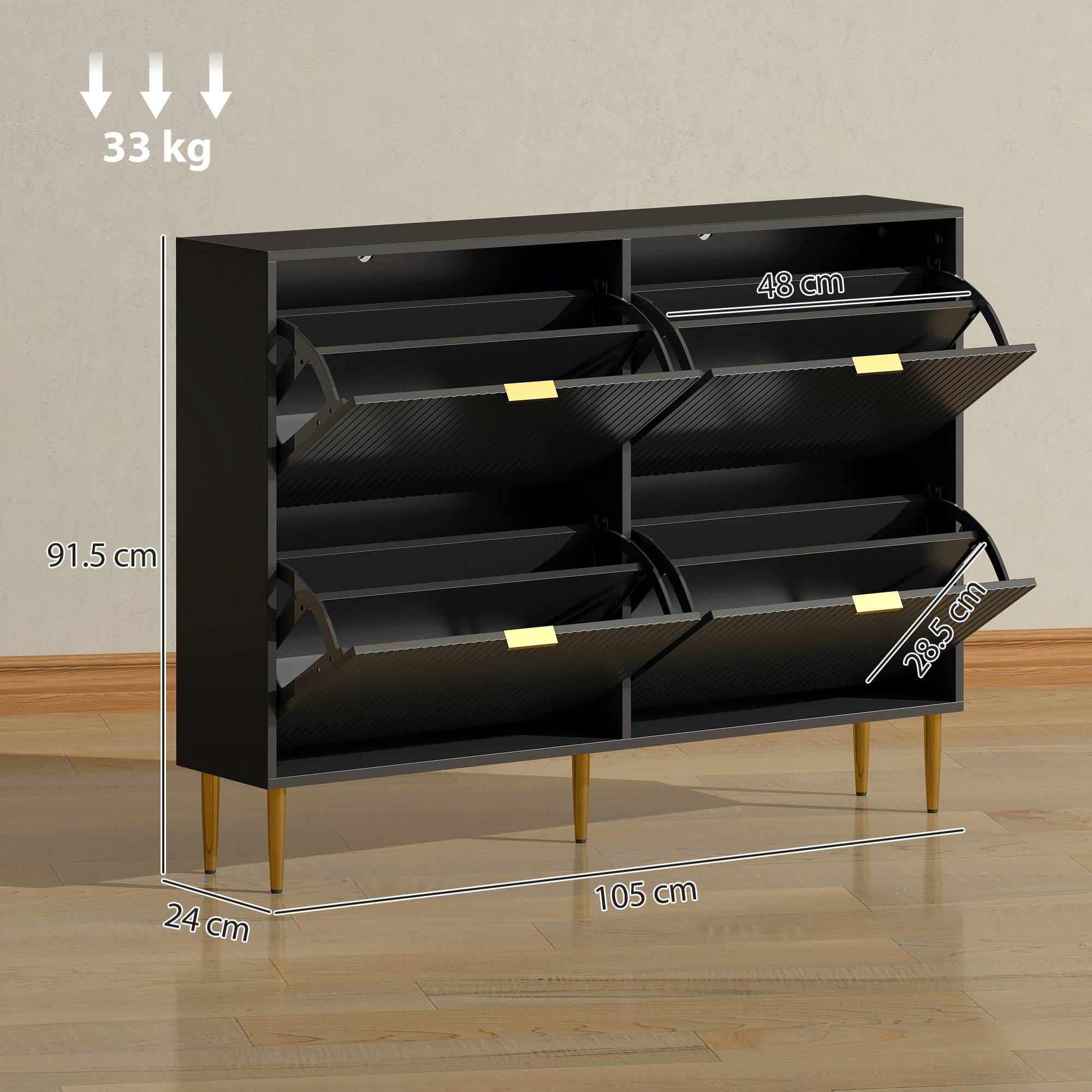 HOMCOM Fluted Shoe Cabinet with 4 Flip Drawers - Black - Image 3