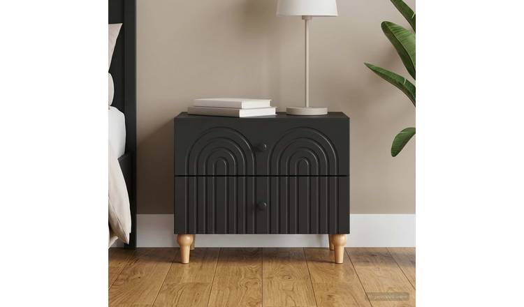 Walplus Engineered Wood Bedside Cabinet - Black - 62 x 34.5 x 48 cm