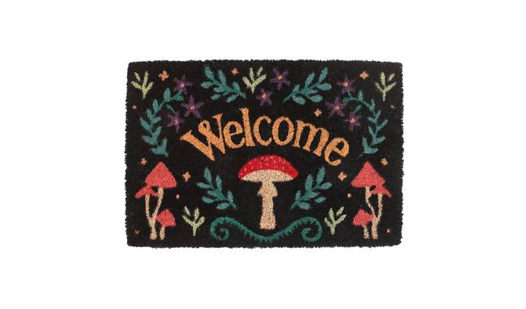 Something Different Welcome Mushroom Door Mat - Black