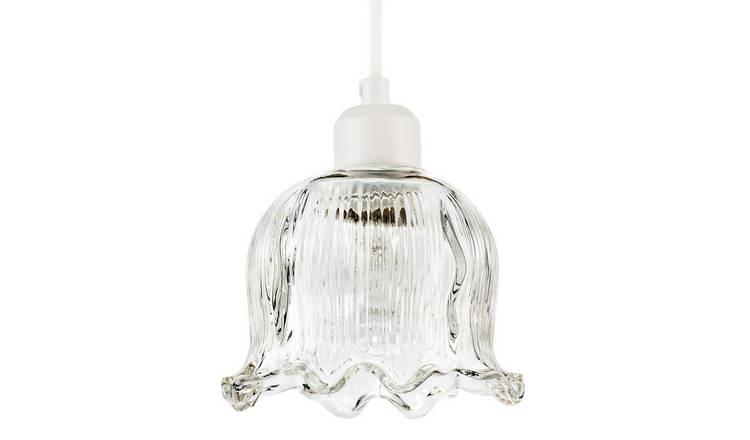 Happy Homewares Transparent Ribbed Glass in Compact Bell Pendant Shade - 15cm