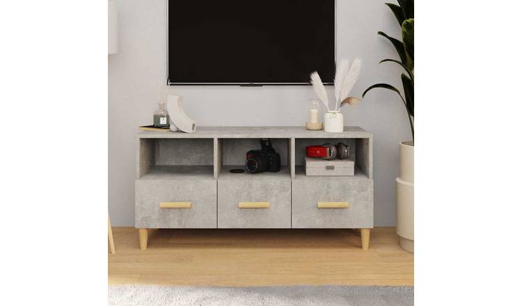 Walplus Solid Wood TV Cabinet - Stone Grey - 102 x 36 x 50 cm