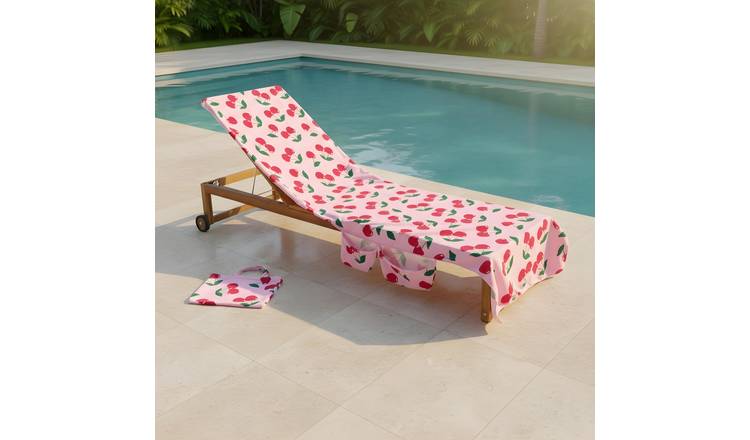 OHS Cherry Prints Microfibre Beach Towel in a Bag - Pink