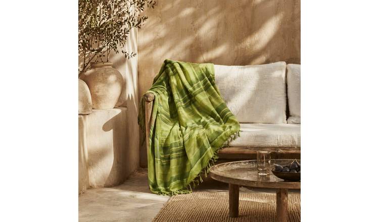 Homescapes Cotton Morocco Striped Throw - 255 x 360 cm - Green