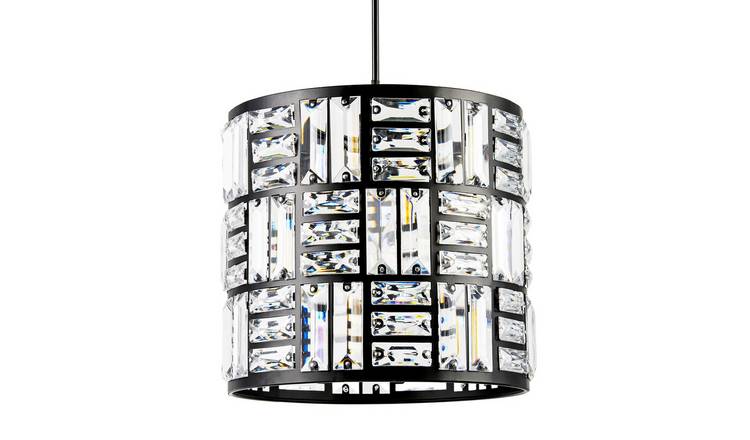 Happy Homewares Circular Drum Matte Black with Clear Pendant Shade - 23cm