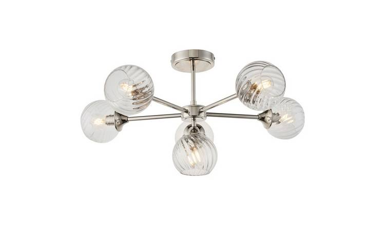 Loops Direct Steel and Glass 6-Light Semi Flush Ceiling Light - Bright Nickel