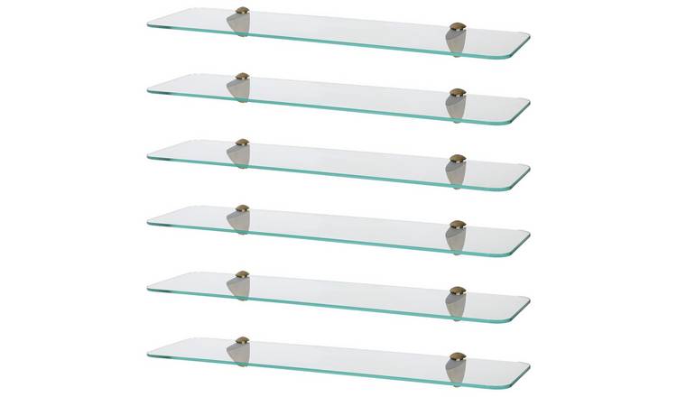 Harbour Housewares Rounded Glass Bathroom Shelves - Clear - Set of 6
