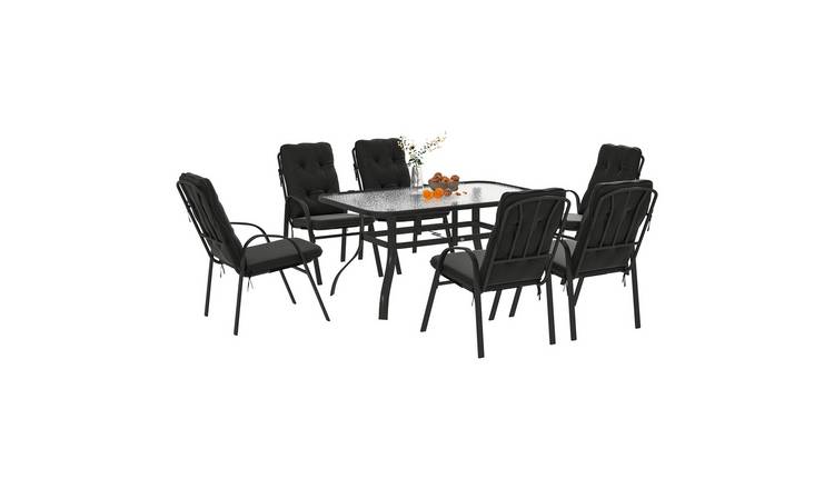 Outsunny 6 Seater Textilene Garden Dining Set - Black
