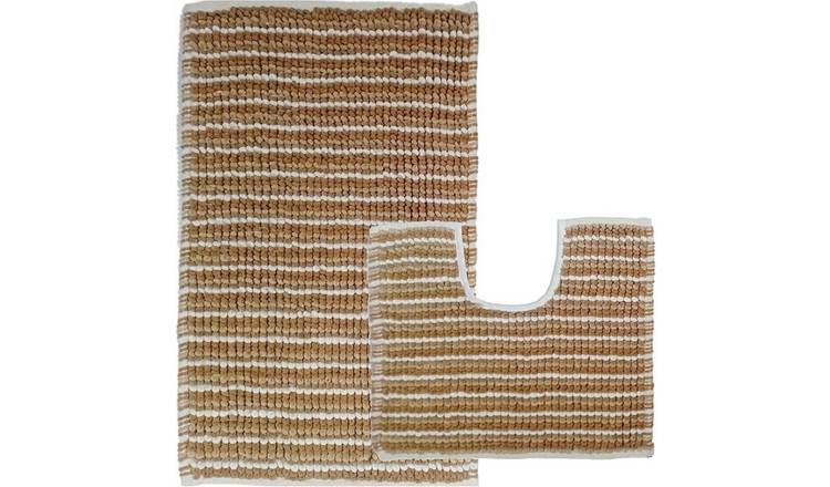 New Edge Blinds Amalfi 2 Piece Bath Mat & Pedestal Set - Natural