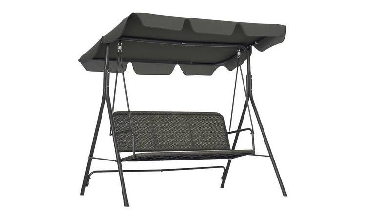 Outsunny 3 Seater PE Rattan Adjustable Garden Egg Swing Chair - Grey