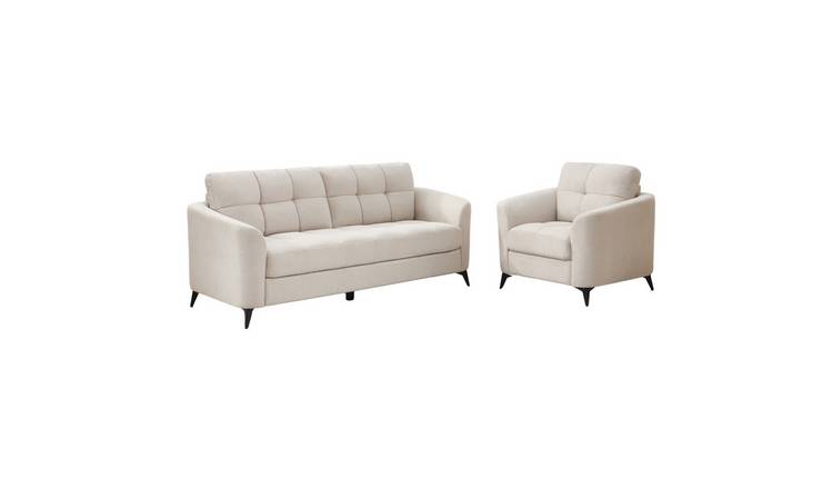 Furniture Online Solna Scandi Style Linen 1+3 Seater Sofa Set - Beige