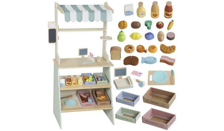 AIYAPLAY Age 3 Years and Over 34 Piece Wooden Toy Market Stall – Green