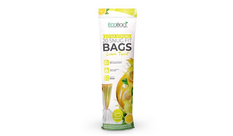 EcoBag 20L 42 x 76cm Lemon Scented Drawstring Kitchen Bin Liners - Pack of 20