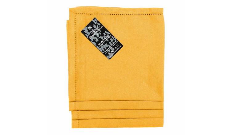 Homescapes Pack of 4 Plain Cotton Napkins - Mustard