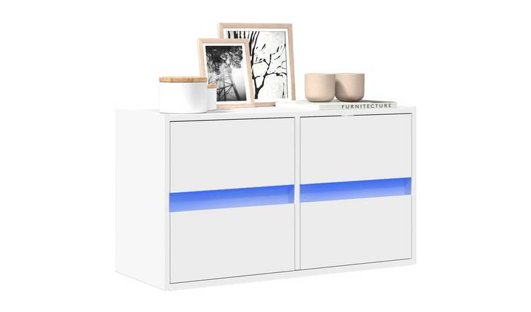 Walplus LED 4 Drawer Engineered Wood TV Wall Unit - White - 80 x 31 x 45 cm