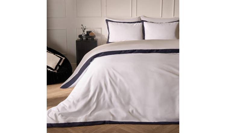 OHS Contrast Border Microfibre Bedding Set Duvet Cover Set Navy - Double
