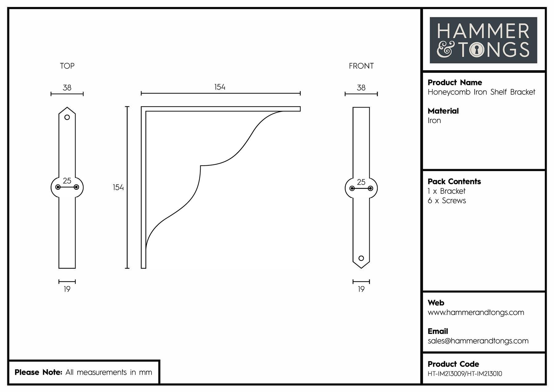 Hammer & Tongs Honeycomb Shelf Bracket - Raw - Image 4