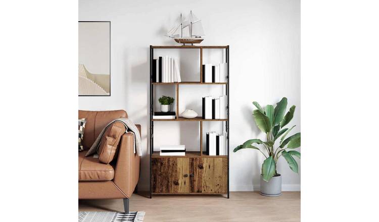 Walplus 2 Door Engineered Wood Bookshelf - Dark Wood - 80 x 30 x 155.5 cm