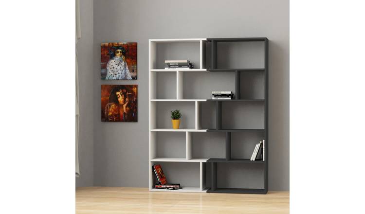 Decortie Tapi Particleboard Bookcase - White & Anthracite Grey