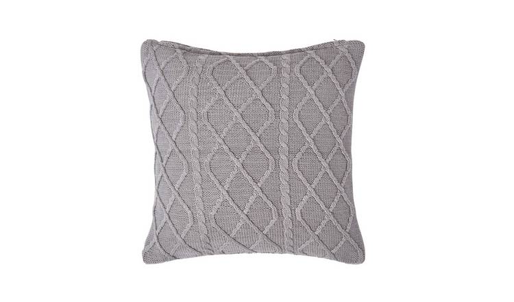Homescapes Grey Cable Knit Diamond Cushion Cover - 45 x 45 cm