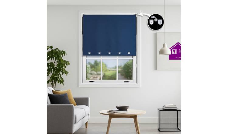 Furnished Navy Blue Blackout Roller Blind Square Eyelets - 45 x 210cm