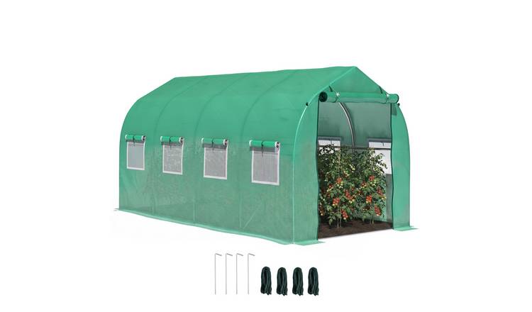Outsunny Garden Tunnel Greenhouse with Windows and Door - Green
