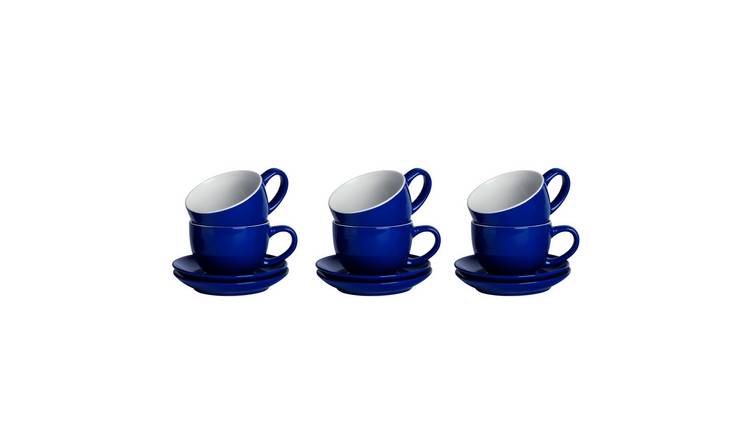 Argon Tableware 12 Piece Coloured Cappuccino Cup & Saucer Set - 250ml - Navy