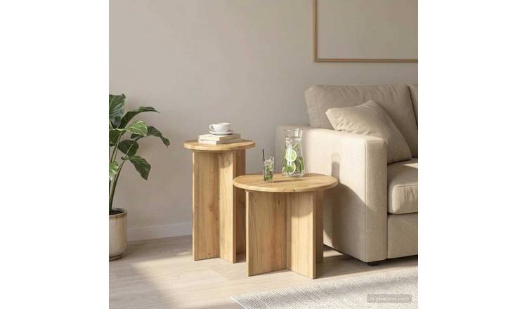 Walplus Pack of 2 Engineered Wood Side Table - Oak - 45 x 35 cm