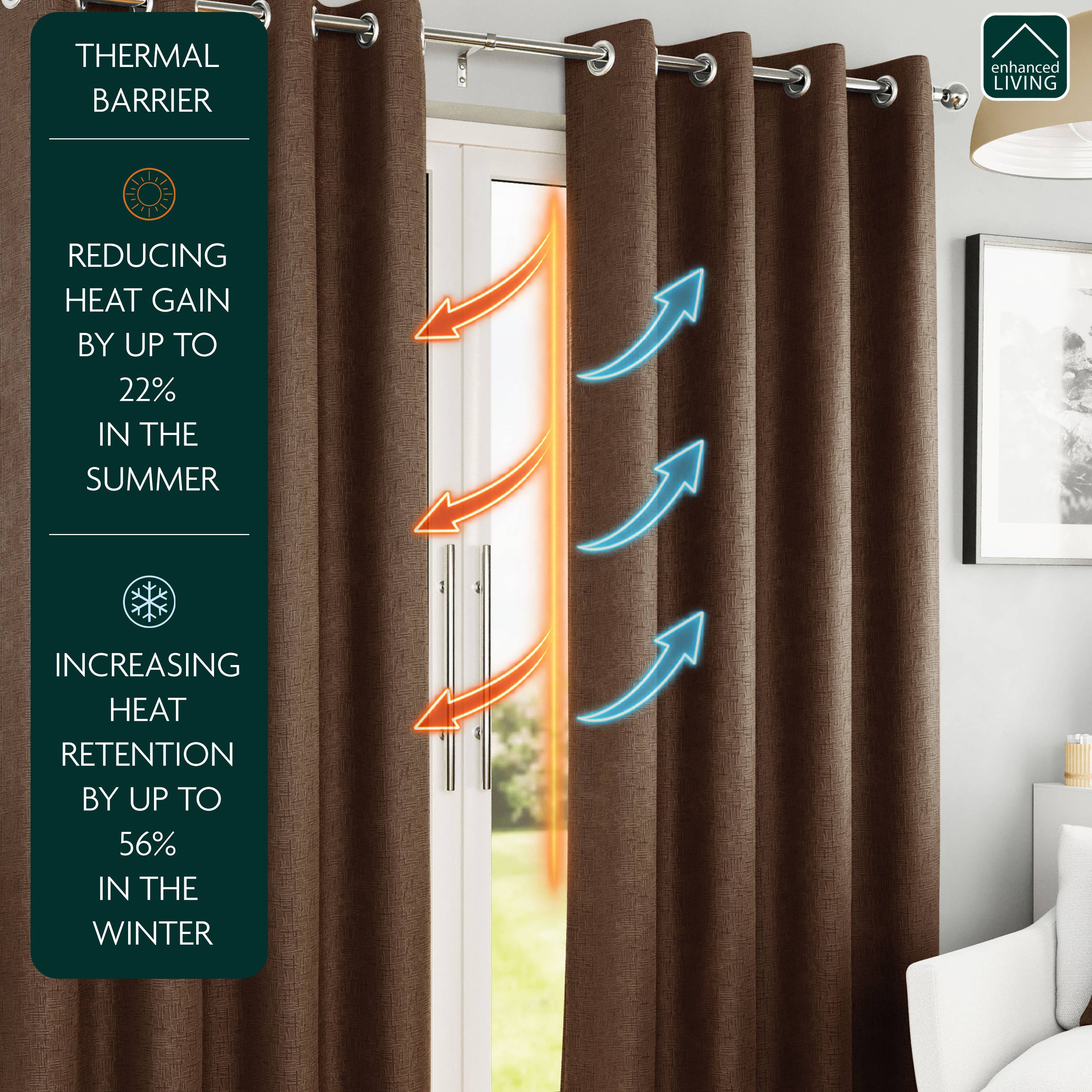 Enhanced Living Sydney Thermal Eyelet Curtains - 117 x 137cm - Chocolate - Image 2