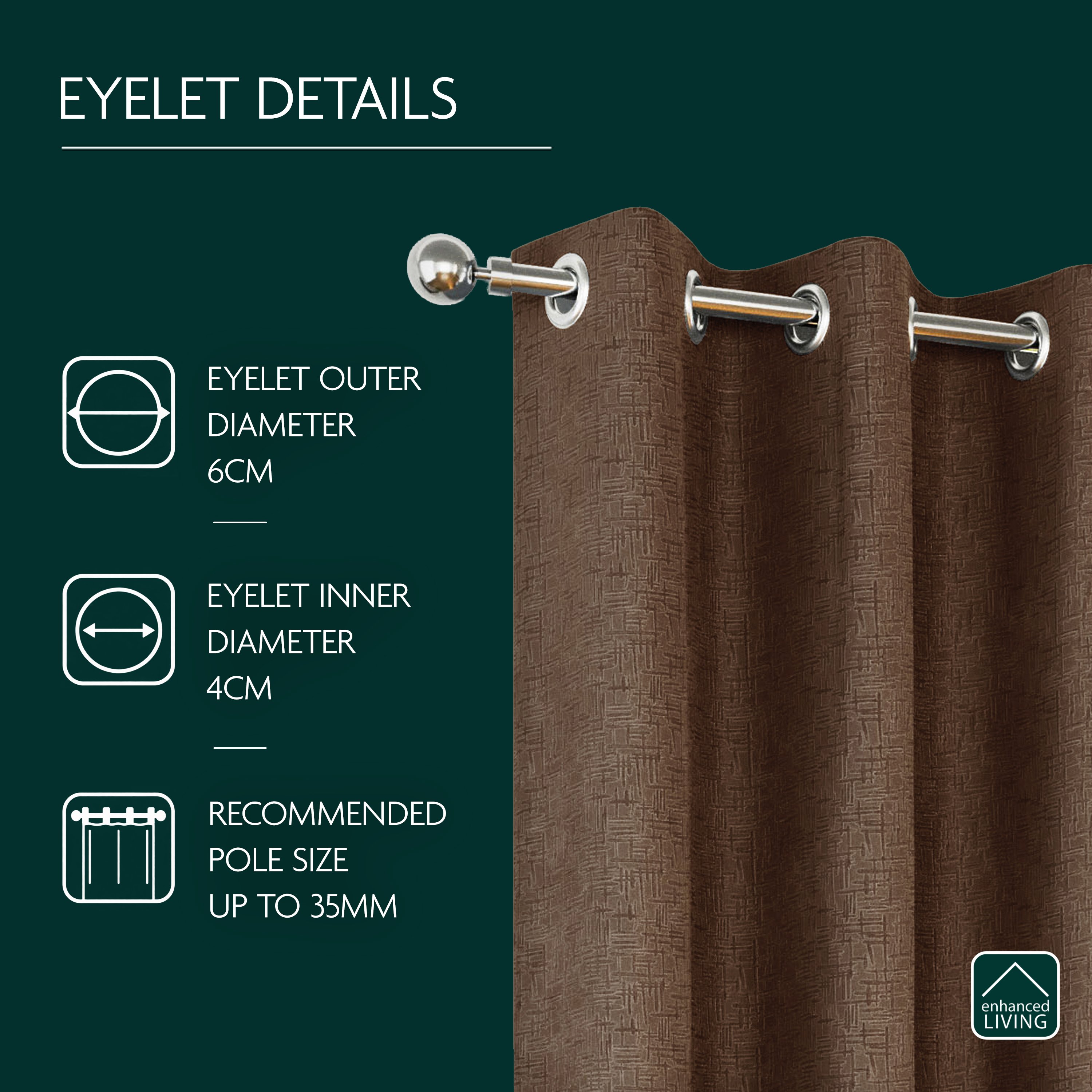 Enhanced Living Sydney Thermal Eyelet Curtains - 117 x 137cm - Chocolate - Image 3