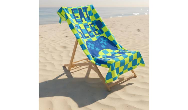 OHS Eat Sleep Game Microfibre Beach Towel - Neon