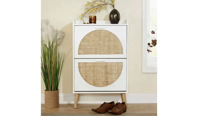Home Source Astbury 2 Door Rattan Shoe Cabinet - White