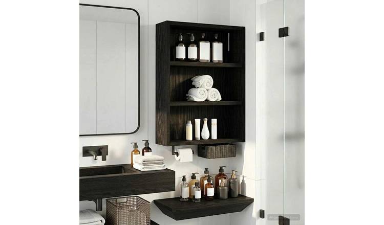 Walplus Engineered Wood Bathroom Wall Cabinet - Black Oak - 40 x 10 x 50 cm
