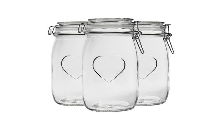 Nicola Spring Heart Glass Storage Jars - Pack of 3