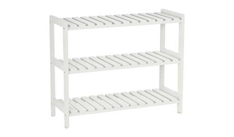 HOMCOM 3 Tier Wood Frame Shoe Rack for Hallway - White