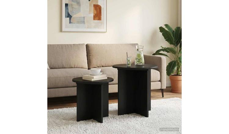 Walplus Pack of 2 Storage Engineered Wood Side Table - Black Oak - 45 x 45 cm