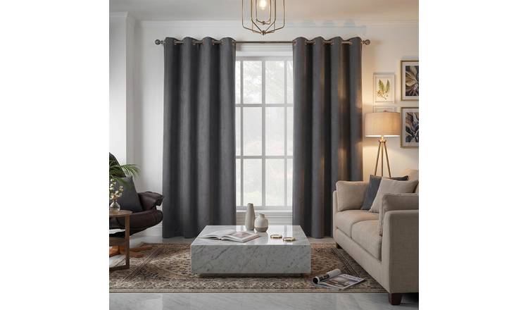 Luxury Living Velvet Chenille Eyelet Curtains 142cm x 137cm - Slate