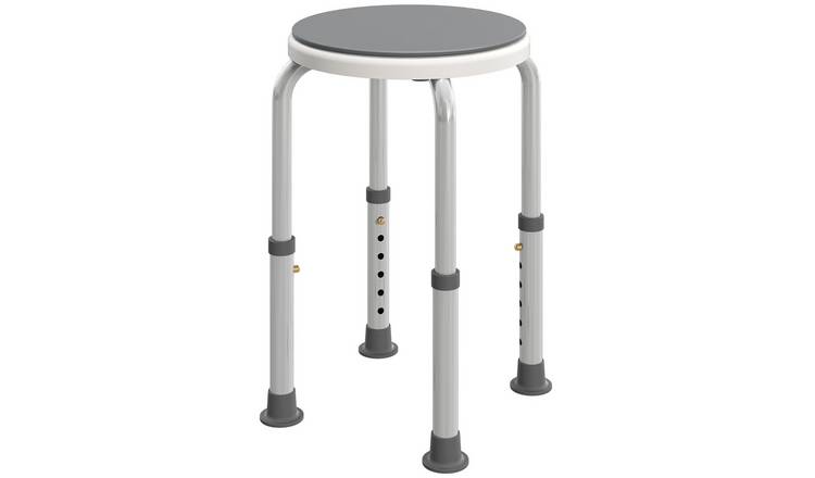 HOMCOM Aluminium Swivel Shower Stool with Adjustable Height - Grey