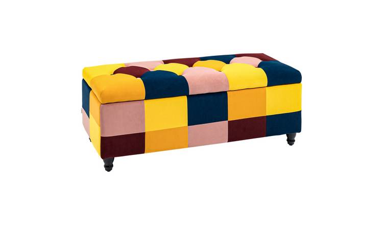 HOMCOM Velvet Surface Storage Ottoman - Multicoloured