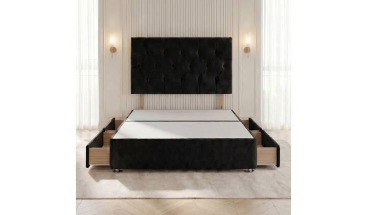 Somnior Chester Velvet Super King 4 Drawer Divan Bed with Headboard - Black