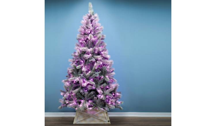 Christmas Tree World 7ft Pre-Lit Silver Majestic Dew Pine Tree - Pink LED Lights
