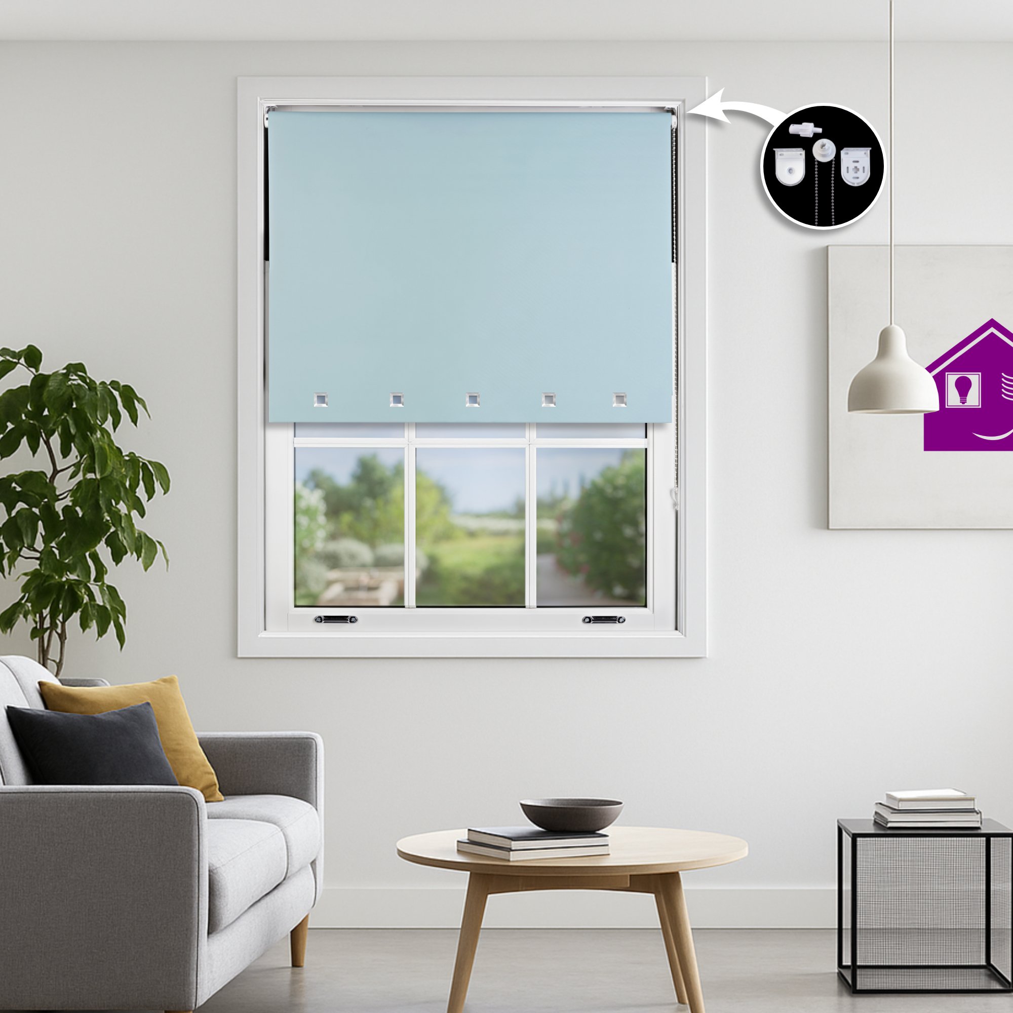 Furnished Duck Egg Blackout Roller Blind Square Eyelets - 220 x 210cm - Image 1