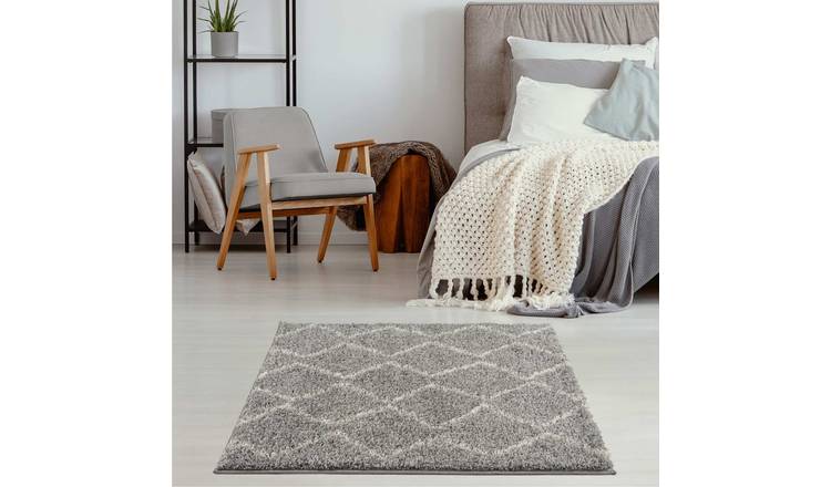 The Rugs Grey Moroccan Zigzag Shaggy Square Rug - 120 x 120cm