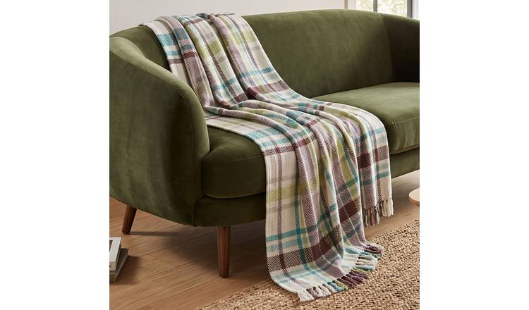 Homescapes Cotton Tartan Falun Throw - 225 x 255 cm - Green