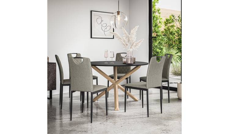 Furniture Online Malvern Monza Black Top Dining Table & 6 Grey Chairs