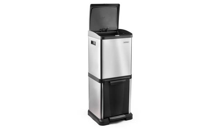 VonHaus 34L Vertical Stainless Steel Waste & Recycling Bin - Silver & Black