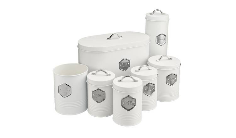 Cooks Professional 7 Piece Kitchen Cannister Storage Set - White/Silver