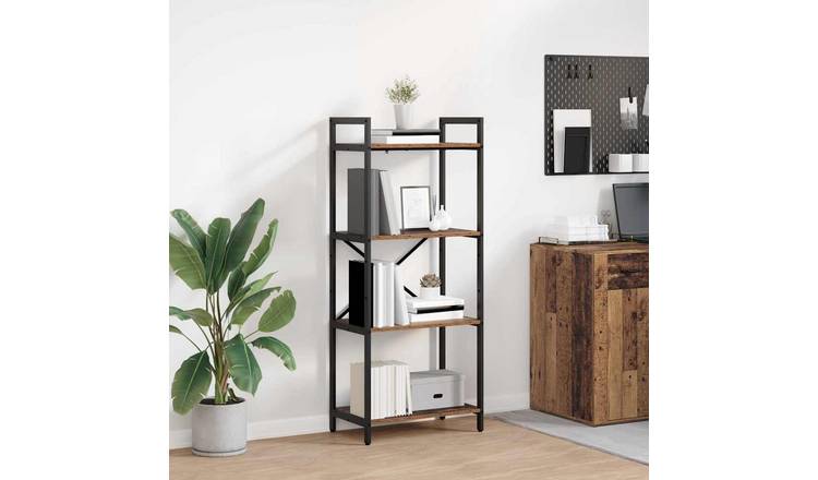 Walplus 4 Tier Steel Bookshelf - Dark Wood - 56 x 34 x 133.5 cm