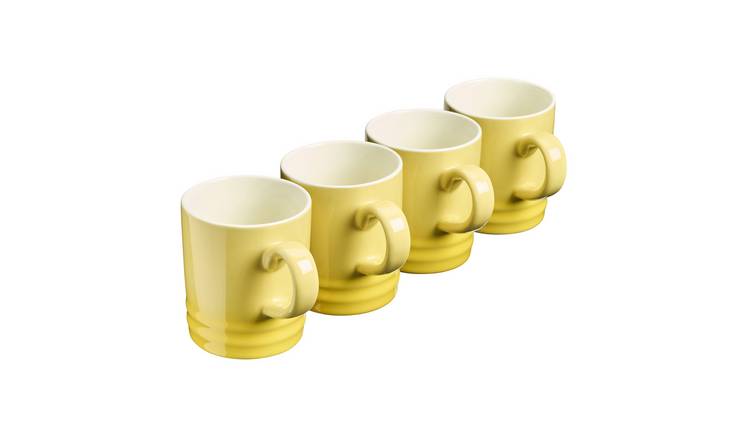 Cooks Professional Set of 4 Stoneware Tea Coffee Mugs 350ml - Yellow